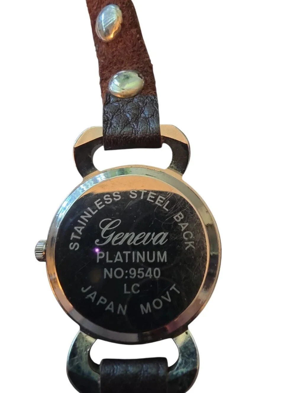 Geneva Brown Studded Leather Wrap Watch